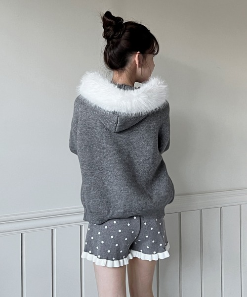 セール】【着用動画あり・2WAY】ファーフードジップアップニット