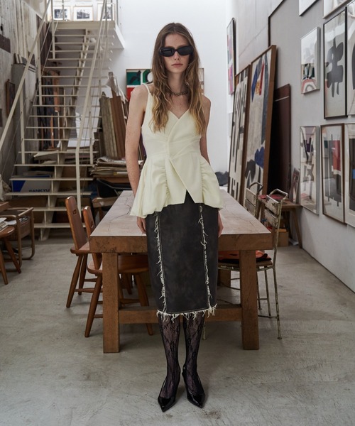 JOSE MOON（ジョゼムーン）の「FAUX LEATHER TIGHT SKIRT/フォーレザータイトスカート（スカート・レディース・ブラック/カーキ・36/38）」の22枚目の写真