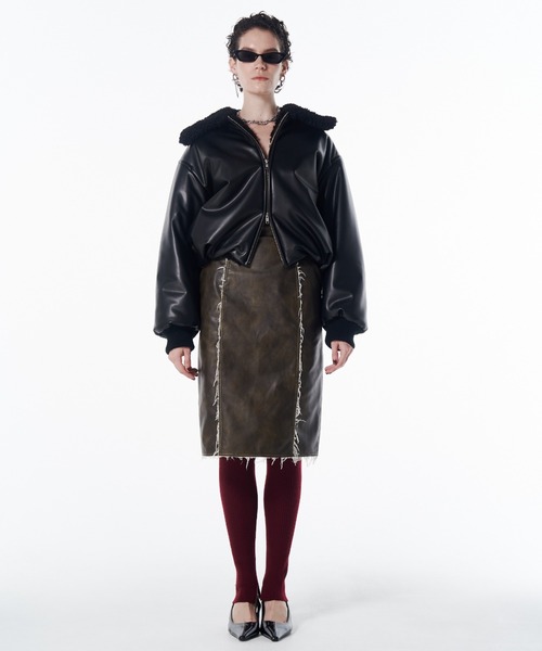 JOSE MOON（ジョゼムーン）の「FAUX LEATHER TIGHT SKIRT/フォーレザータイトスカート（スカート・レディース・ブラック/カーキ・36/38）」の17枚目の写真