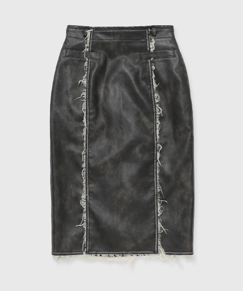 JOSE MOON（ジョゼムーン）の「FAUX LEATHER TIGHT SKIRT/フォーレザータイトスカート（スカート・レディース・ブラック/カーキ・36/38）」の12枚目の写真