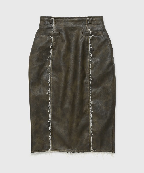 JOSE MOON（ジョゼムーン）の「FAUX LEATHER TIGHT SKIRT/フォーレザータイトスカート（スカート・レディース・ブラック/カーキ・36/38）」の11枚目の写真