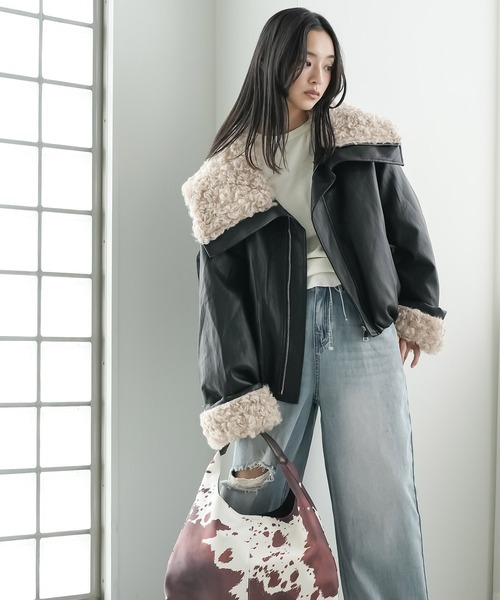 mili an deni(ミリアンデニ)の「襟ファーフェイクレザーダウンジャケット(ダウンジャケット/コート・レディース・ブラック/ブラウン・M)」の7枚目の写真