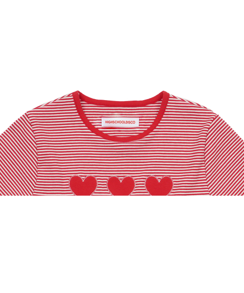 HIGH SCHOOL DISCO(ハイスクールディスコ)の「ハートアップリケストライプショートスリーブ(Tシャツ/カットソー・レディース・その他・FREE)」の4枚目の写真