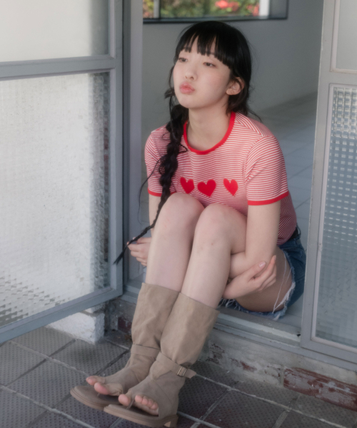 HIGH SCHOOL DISCO(ハイスクールディスコ)の「ハートアップリケストライプショートスリーブ(Tシャツ/カットソー・レディース・その他・FREE)」の5枚目の写真