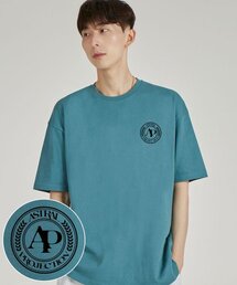 エイピー スポーティ エンブレム ラウンドネック 15番手 コットン 半袖Tシャツ_ブルーグリーン