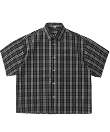 HUKE（ヒューク）の「ヴィンテージウォッシングブラックチェック半袖シャツ（シャツ/ブラウス）」