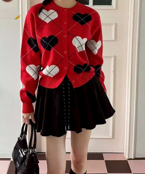 セール】ハートアーガイル柄ニットカーディガン（カーディガン/ボレロ