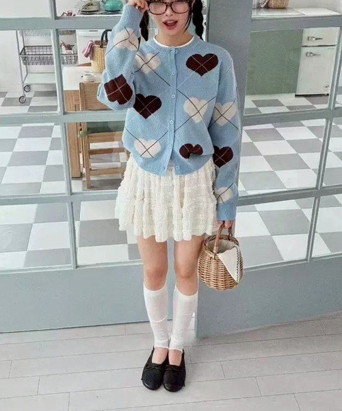 セール】ハートアーガイル柄ニットカーディガン（カーディガン/ボレロ
