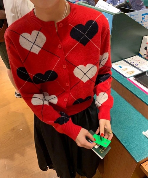 セール】ハートアーガイル柄ニットカーディガン（カーディガン/ボレロ