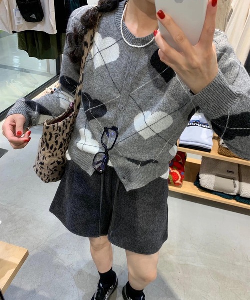 セール】ハートアーガイル柄ニットカーディガン（カーディガン/ボレロ