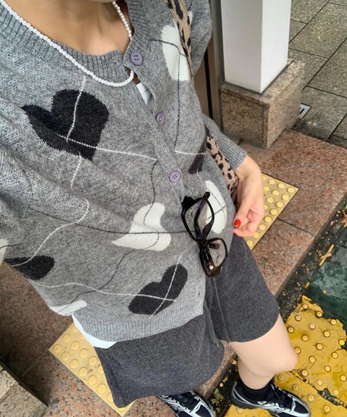 セール】ハートアーガイル柄ニットカーディガン（カーディガン/ボレロ