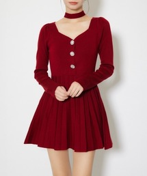 フロントビジュープリーツミニニットワンピース 秋服 冬服