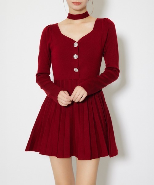 rienda(リエンダ)の「フロントビジュープリーツミニニットワンピース 秋服 冬服(ワンピース・レディース・ブラック/レッド/ホワイト・FREE)」の3枚目の写真