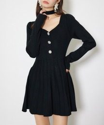 フロントビジュープリーツミニニットワンピース 秋服 冬服