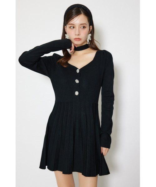 rienda(リエンダ)の「フロントビジュープリーツミニニットワンピース 秋服 冬服(ワンピース・レディース・ブラック/レッド/ホワイト・FREE)」の4枚目の写真