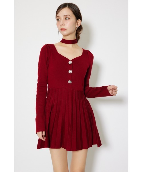 rienda(リエンダ)の「フロントビジュープリーツミニニットワンピース 秋服 冬服(ワンピース・レディース・ブラック/レッド/ホワイト・FREE)」の9枚目の写真