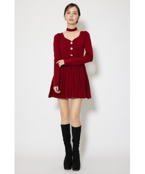 rienda(リエンダ)の「フロントビジュープリーツミニニットワンピース 秋服 冬服(ワンピース・レディース・ブラック/レッド/ホワイト・FREE)」の11枚目の写真