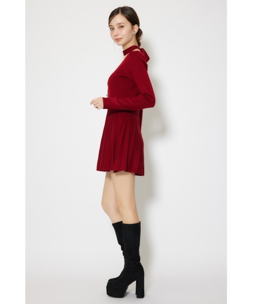 セール】フロントビジュープリーツミニニットワンピース 秋服 冬服