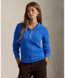 ケーブルニット コットン ロングスリーブ ポロシャツ（ポロシャツ