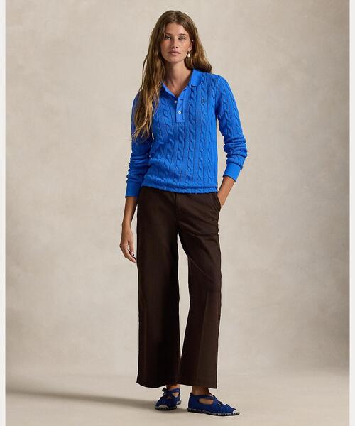 ケーブルニット コットン ロングスリーブ ポロシャツ（ポロシャツ