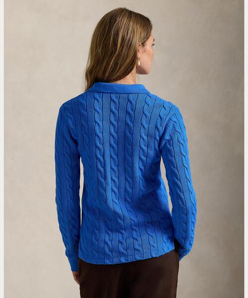 Polo Ralph Lauren 綿　ケーブルニット　長袖 水色　L ケーブルニット コットン ロングスリーブ ポロシャツ（ポロシャツ