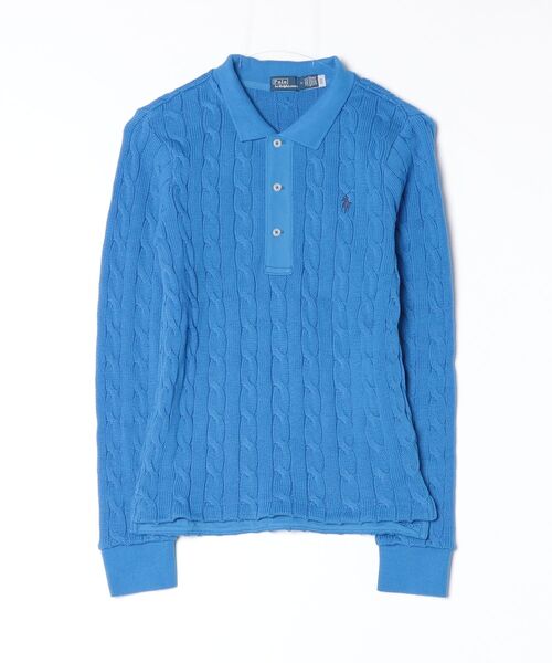 ケーブルニット コットン ロングスリーブ ポロシャツ（ポロシャツ