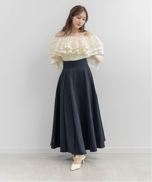 RANDA(ランダ)の「フリンジジレ&プリーツスカートセットアップ(ワンピース・レディース・ブルー/ホワイト/インディゴブルー・1/0)」の6枚目の写真