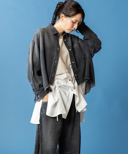 OSMOSIS（オズモーシス）の「セルロースデニムビッグシャツ（シャツ/ブラウス・レディース・ライトブルー/ブラック/ブルー・ONE SIZE）」の6枚目の写真