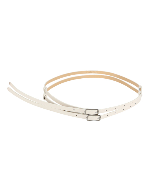TWIN BUCKLE THIN LEATHER BELT IVORY