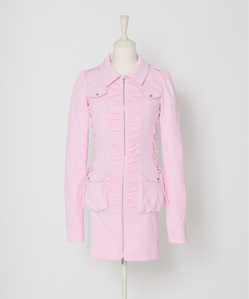 AVENCHUMU(アバンチュウム)の「Zip-up shirt collar shirring one-piece(ワンピース・レディース・ブラック/ピンク・XS/FREE)」の12枚目の写真