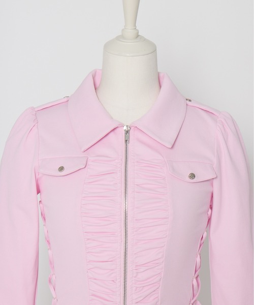 AVENCHUMU(アバンチュウム)の「Zip-up shirt collar shirring one-piece(ワンピース・レディース・ブラック/ピンク・XS/FREE)」の15枚目の写真