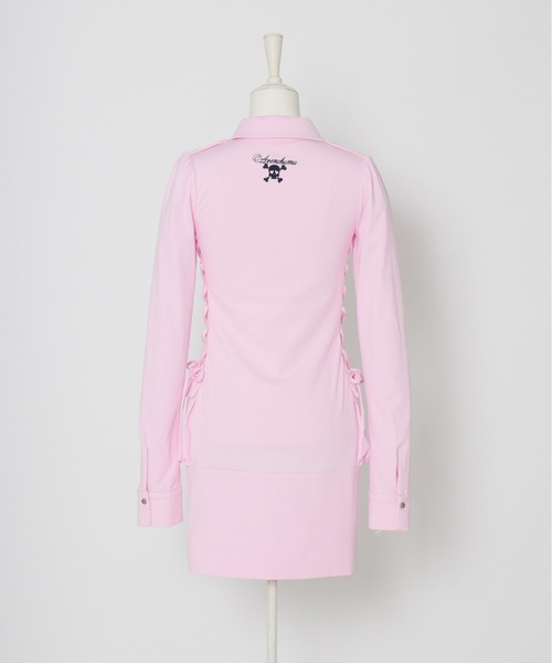 AVENCHUMU(アバンチュウム)の「Zip-up shirt collar shirring one-piece(ワンピース・レディース・ブラック/ピンク・XS/FREE)」の14枚目の写真