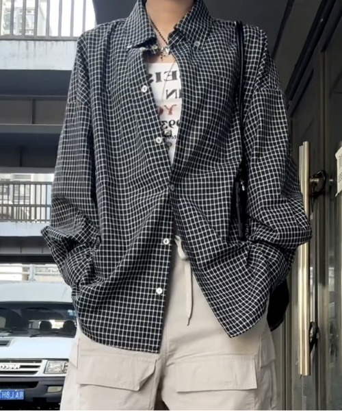 SHEENA（シーナ）の「グラフチェックゆったりシャツ（シャツ/ブラウス・レディース・ブラック・M）」の8枚目の写真