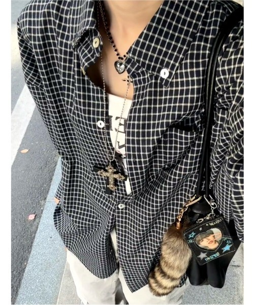 SHEENA（シーナ）の「グラフチェックゆったりシャツ（シャツ/ブラウス・レディース・ブラック・M）」の9枚目の写真