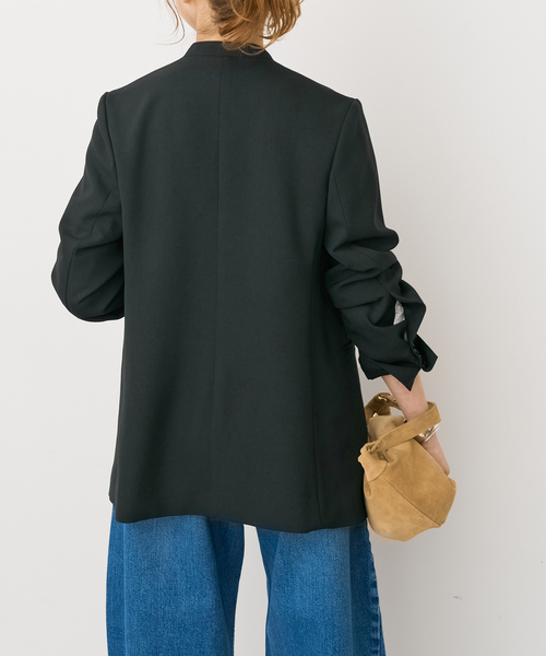 Spick & Span（スピックアンドスパン）の「トロストレッチVカラージャケット（ノーカラージャケット・レディース・ベージュ/ブラック・38/36/34）」の7枚目の写真