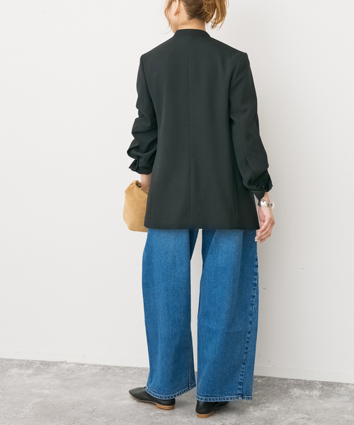 Spick & Span（スピックアンドスパン）の「トロストレッチVカラージャケット（ノーカラージャケット・レディース・ベージュ/ブラック・38/36/34）」の9枚目の写真