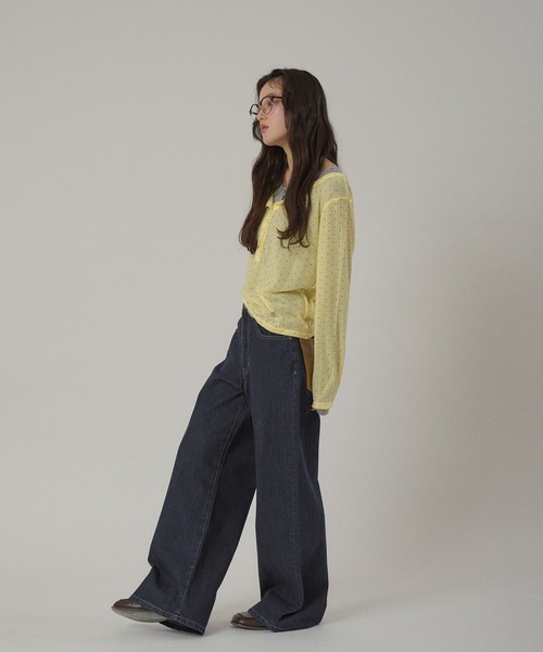 MUHET(ミュエータ)の「synthetic leather pocket cinch back denim pants / 合成皮革ポケットシンチバックデニムパンツ(デニムパンツ・レディース・インディゴブルー/ライトインディゴブルー・SMALL/MEDIUM/LARGE)」の8枚目の写真