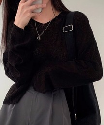 透け感ニットトップス Vネック 長袖春服