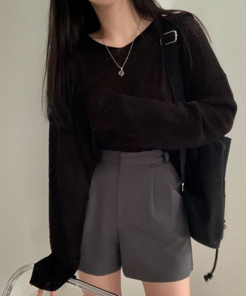 Miniministore（ミニミニストア）の「透け感ニットトップス Vネック 長袖春服（ニット/セーター・レディース・ピンク/アイボリー/ブルーグレー/ブラック/ブラウン・FREE）」の11枚目の写真