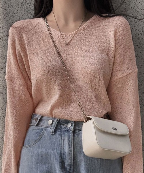 Miniministore（ミニミニストア）の「透け感ニットトップス Vネック 長袖春服（ニット/セーター・レディース・ピンク/アイボリー/ブルーグレー/ブラック/ブラウン・FREE）」の15枚目の写真