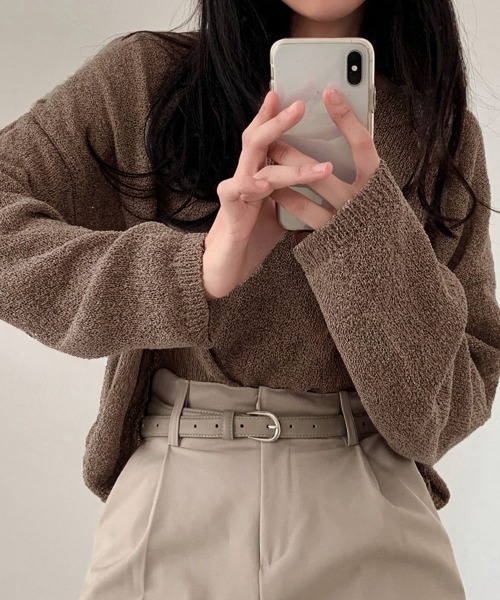 Miniministore（ミニミニストア）の「透け感ニットトップス Vネック 長袖春服（ニット/セーター・レディース・ピンク/アイボリー/ブルーグレー/ブラック/ブラウン・FREE）」の17枚目の写真