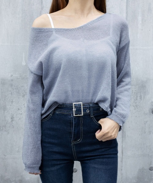 Miniministore（ミニミニストア）の「透け感ニットトップス Vネック 長袖春服（ニット/セーター・レディース・ピンク/アイボリー/ブルーグレー/ブラック/ブラウン・FREE）」の18枚目の写真