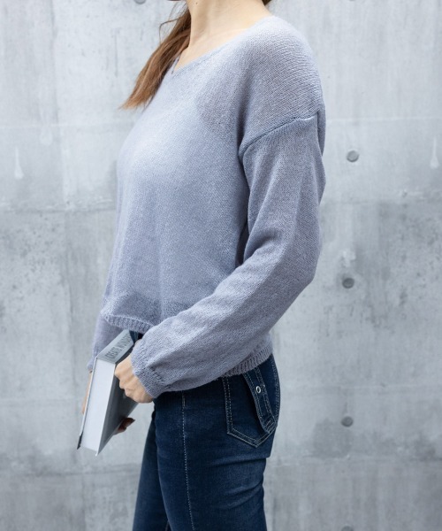 Miniministore（ミニミニストア）の「透け感ニットトップス Vネック 長袖春服（ニット/セーター・レディース・ピンク/アイボリー/ブルーグレー/ブラック/ブラウン・FREE）」の20枚目の写真