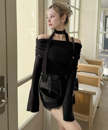 ニット/セーター（ブラック/黒色系・オフショルダー）ファッション通販