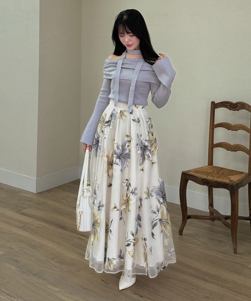 ROYAL PARTY（ロイヤルパーティー）の「ストール付オフショルギャザーラメニットトップス（ニット/セーター・レディース・ピンク/ブラック/オフホワイト/パープル・FREE）」の17枚目の写真