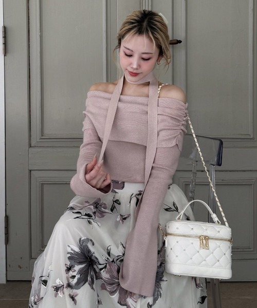 ROYAL PARTY（ロイヤルパーティー）の「ストール付オフショルギャザーラメニットトップス（ニット/セーター・レディース・ピンク/ブラック/オフホワイト/パープル・FREE）」の19枚目の写真