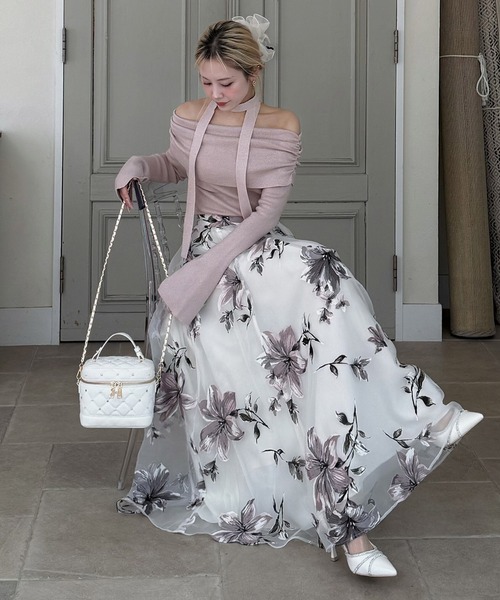 ROYAL PARTY（ロイヤルパーティー）の「ストール付オフショルギャザーラメニットトップス（ニット/セーター・レディース・ピンク/ブラック/オフホワイト/パープル・FREE）」の21枚目の写真