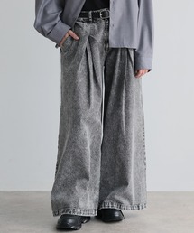 【ELLUV/エルヴ】13ozティックネスデニム ディメンションタック ワイドフレアスラックス