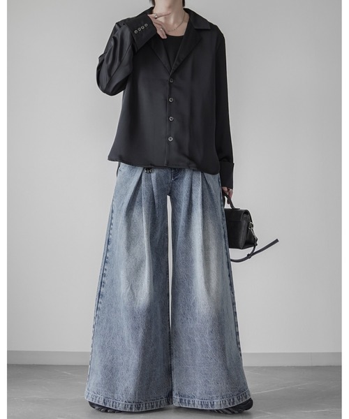 ELLUV（エルブ）の「【ELLUV/エルヴ】13ozティックネスデニム ディメンションタック ワイドフレアスラックス（デニムパンツ・メンズ・ダークインディゴブルー/ブラック/ライトインディゴブルー・S/M/XS）」の16枚目の写真