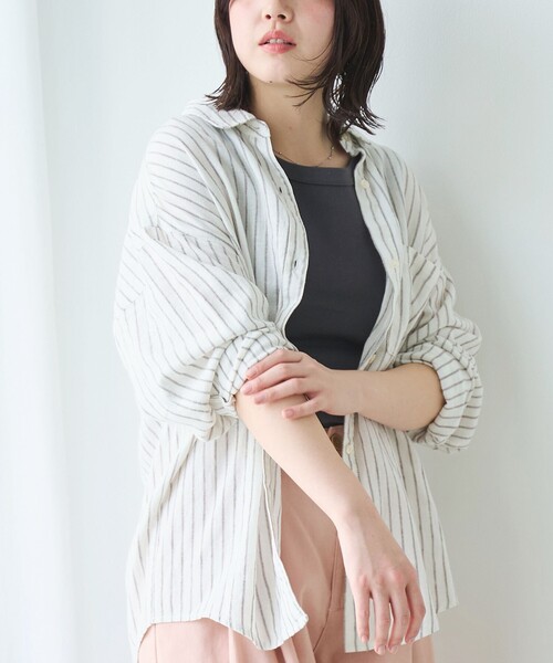 coen（コーエン）の「リネンレーヨンレギュラーカラーシャツ【インフルエンサー紹介アイテム】（シャツ/ブラウス・レディース・ライトピンク/ライトブルー/ダークブラウン/その他1/その他2/その他3・M/L）」の5枚目の写真